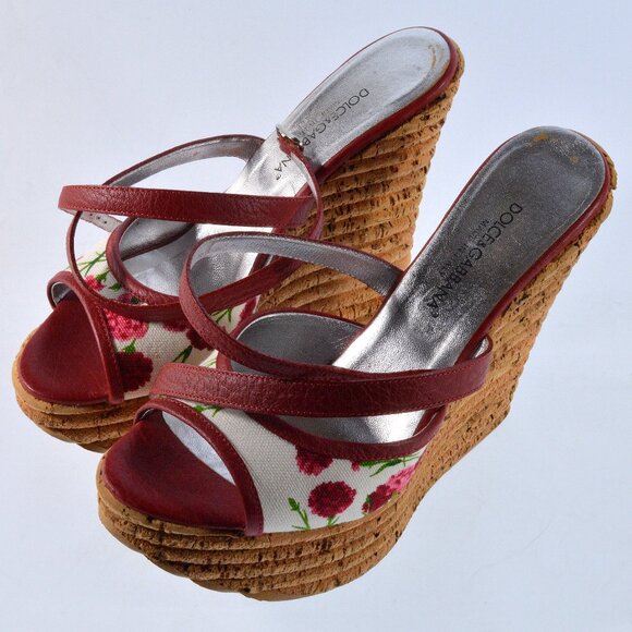 Dolce & Gabbana Real Cork Leather Platform Wedge Sandals in Box Size 37 - Picture 2 of 8